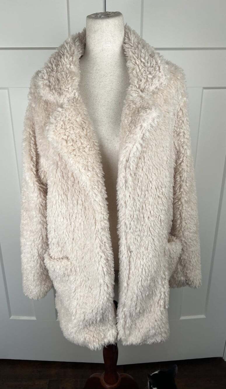 Favlux Faux Shearling Teddy Coat Cream Oversized Open Front Jacket M